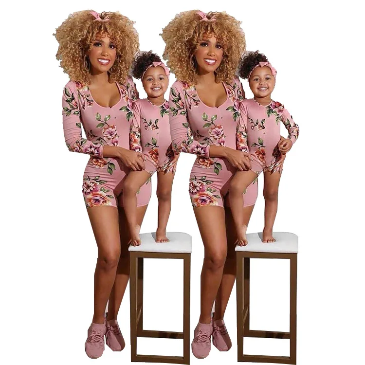 

Mommy And Me Sets Summer Slim Fit Round Neck Mommy And Me Outfits 2021 Floral Long Sleeve Mommy And Daughter Matching Outfits, Pink