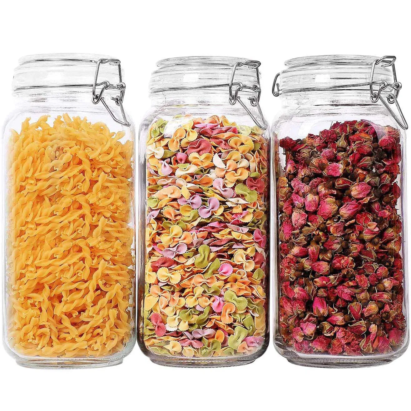 

88 oz Food Storage Jars Square - Storage Containers with Clear Sealed Cord Clip Fasteners for Kitchen Canned Cereal Pasta