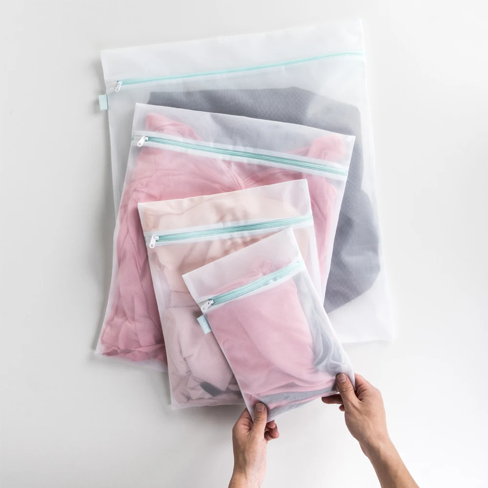 

5pcs Set Polyamide Underwear Bra Clothes Mesh Dirty Zipper Travel Wash Bag for Washing Machine laundry, White