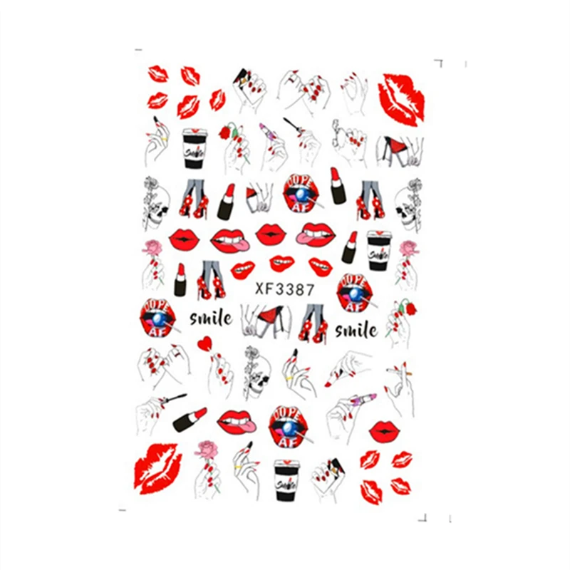 

2021 factory price & popular valentines sticker New Red sexy lips design Nail Stickers for Nail Decoration, Colorful