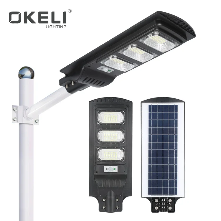 OKELI High Brightness Outdoor IP66 Waterproof 30w 60w 90w Integrated LED AIO solar street light