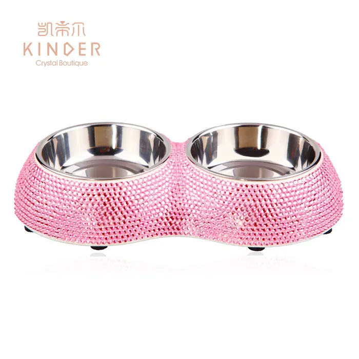 

High class bling bling jewelry embellished dog water bowls travel stainless steel pet feeding bowl, Red,light blue,purple,light purple,white