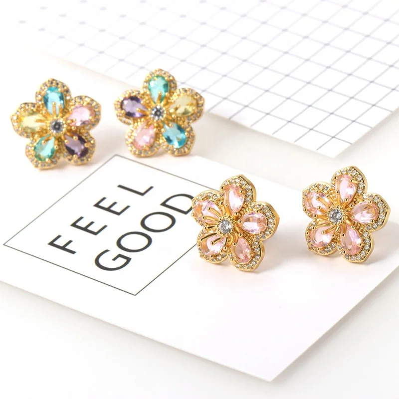 

Trendy jewelry wholesale bohemia flower statement gold stud earrings for women