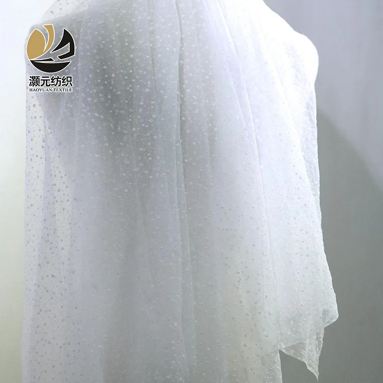 
Low Price Modern design Nylon 50GSM White Tulle Flocking Fabric For Wedding 