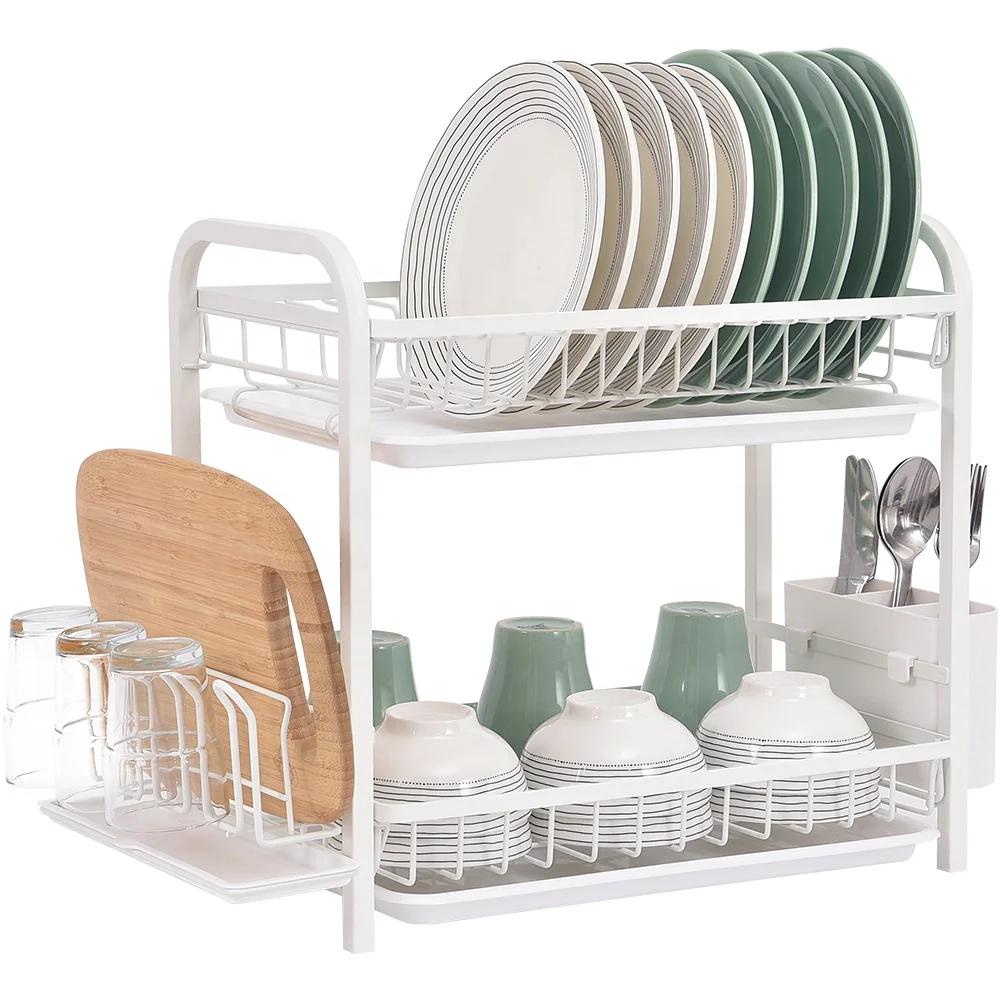 

WIREKING Amazon Hot Sell rust-proof stainless steel 2 tier dishes holder drainer rack drying plate rack for kitchen countertop, Customized