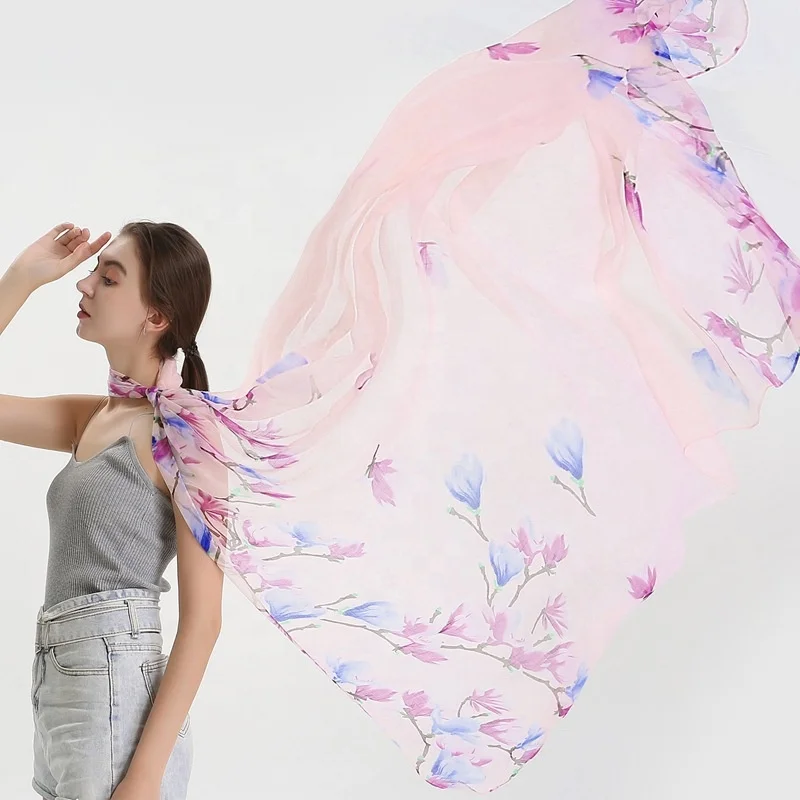 

MIO Wholesale French Fragrant Cloud Yarn Hand-painted Floral Silk Scarf Fashion Beach Scarf, 5 colors in stock