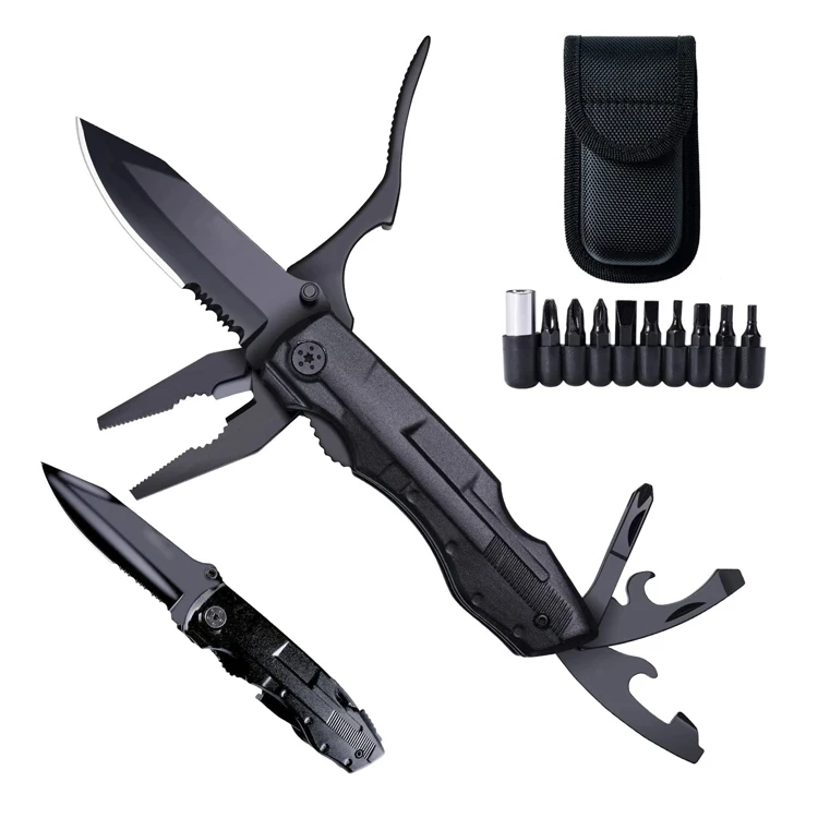 

18 in 1 black corrosion resistant multitool pliers portable folding knife kit multifunction camping tools survival with pouch