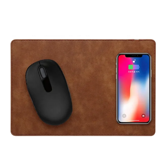 

High Quality Custom Logo Ultra Thin leather Fast Charging Qi Mouse Pad Wireless Mobile Charger, Brown,black,dark grey,deep brown