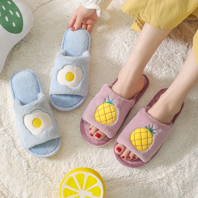 

2020 new model woman fuzzy fur plush open toe fruit slipper
