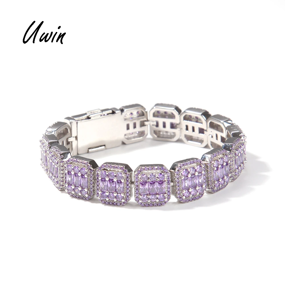 

New Arrival Purple Pink Color CZ Iced Out Women Cluster Necklace Square Shape CZ Chain Rapper Jewelry