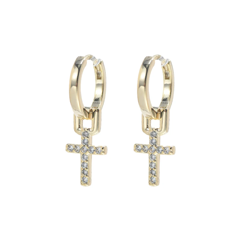 

Hot selling temperament earrings women's high-end feeling zircon cross versatile ear buckle