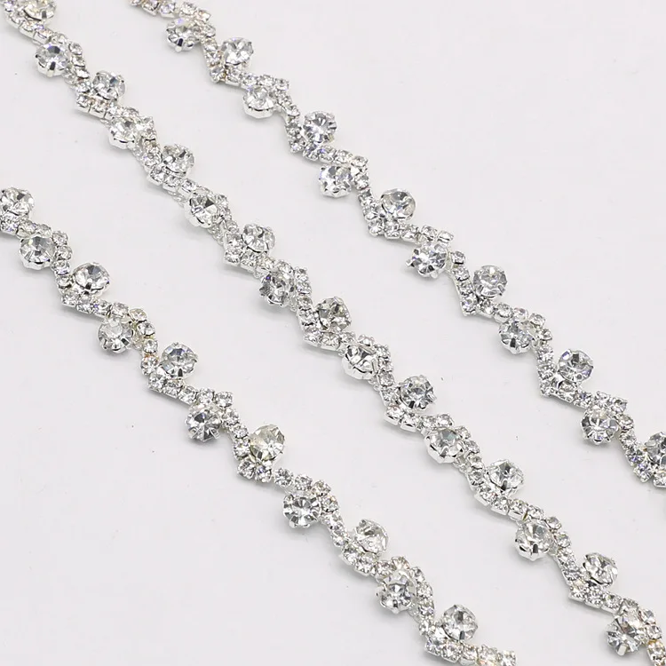 

S Design Bling Fancy Silver Crystal Rhinestone Chain Trimming Decorative Chains for Clothes, Silver,custom