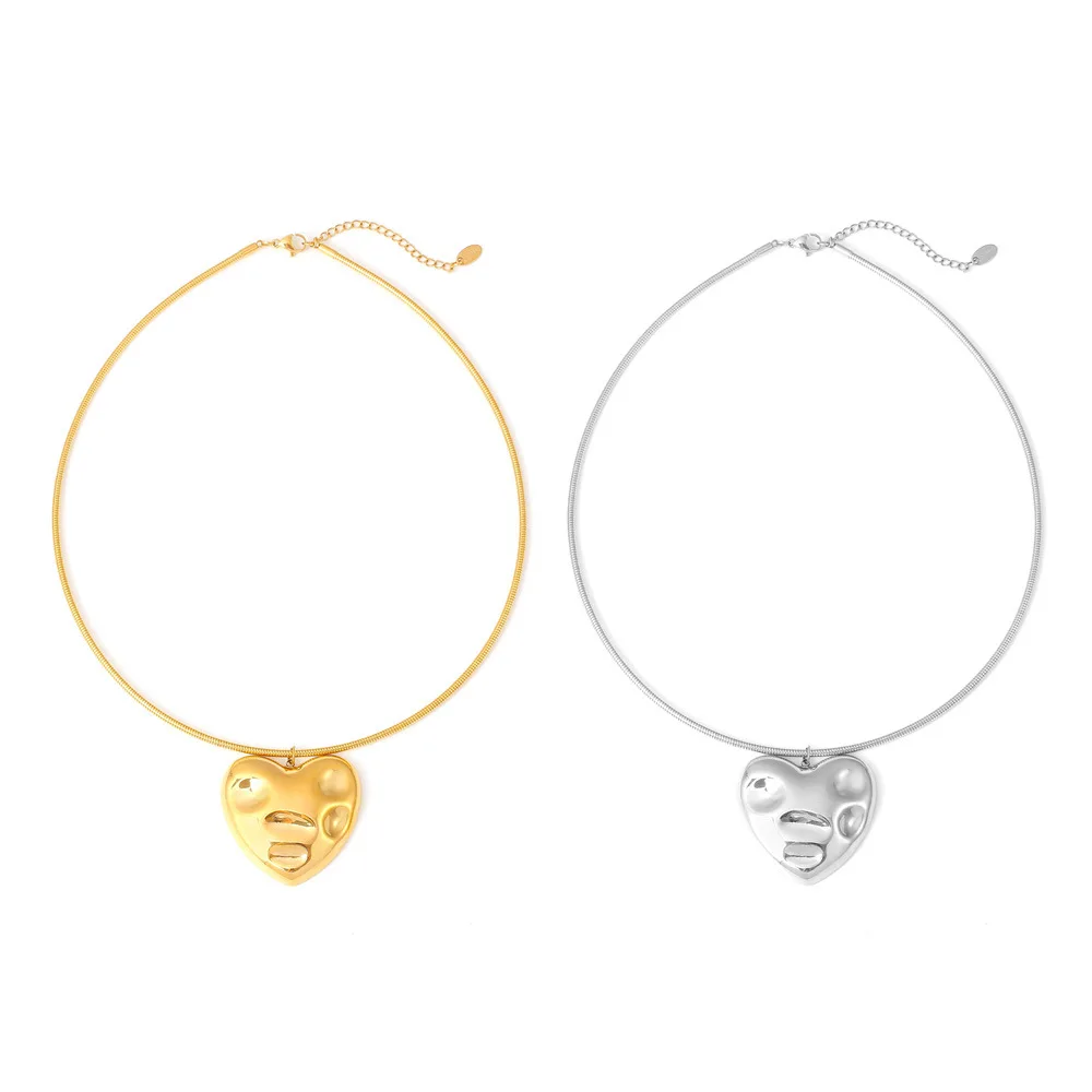 YF3888 Stainless Steel Irregular Design Jewelry 18k Gold Plated Karst Smooth Surface Heart Shaped Pendant Necklace