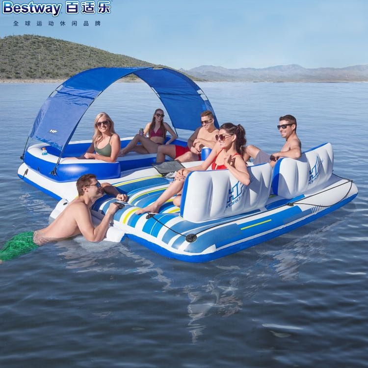 

2019 New 8 Person Design Sunbathe Inflatable Water Island With Cooler