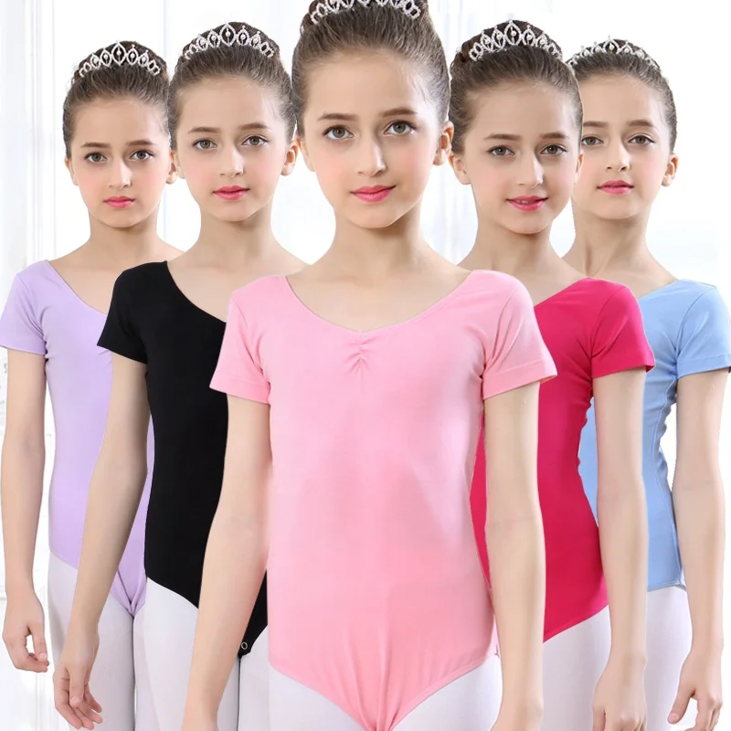 

Dance dress Children Girls Summer Short Sleeve Ballet One-piece Training Dancewear, Cherry blossom powder,light purple