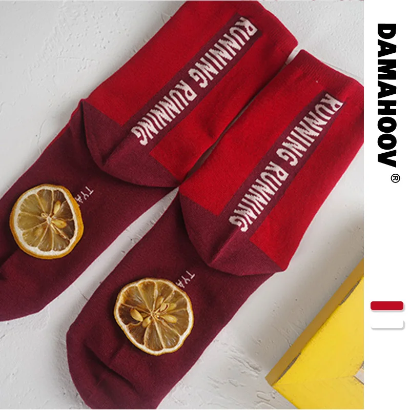 

Cotton Sports Meet Series Red and White Medium Tube Socks Men's Socks and Women's Socks Personalized Design
