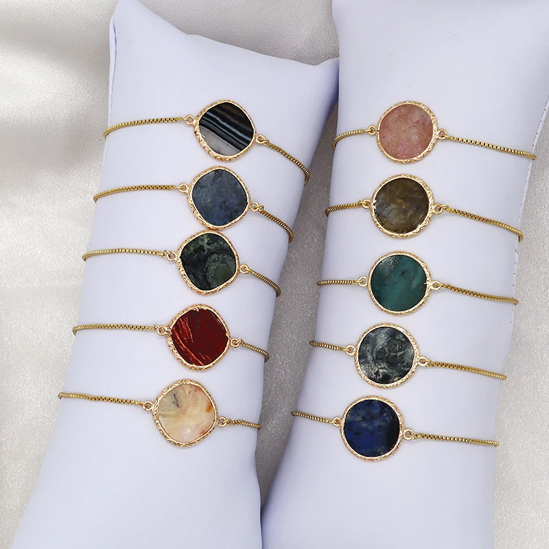 

2021 Hot selling jewelry for woman custom natural gemstone stone charm bracelets handmade adjustable gold plating bracelets