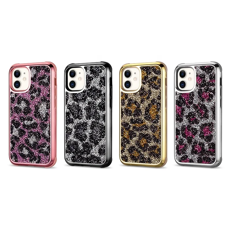 

Luxury Custom Glitter Diamond Phone Case With Fashion Leopard Print For iPhone 11 12 Pro Max/12 Mini Smartphone Case, Multi colors