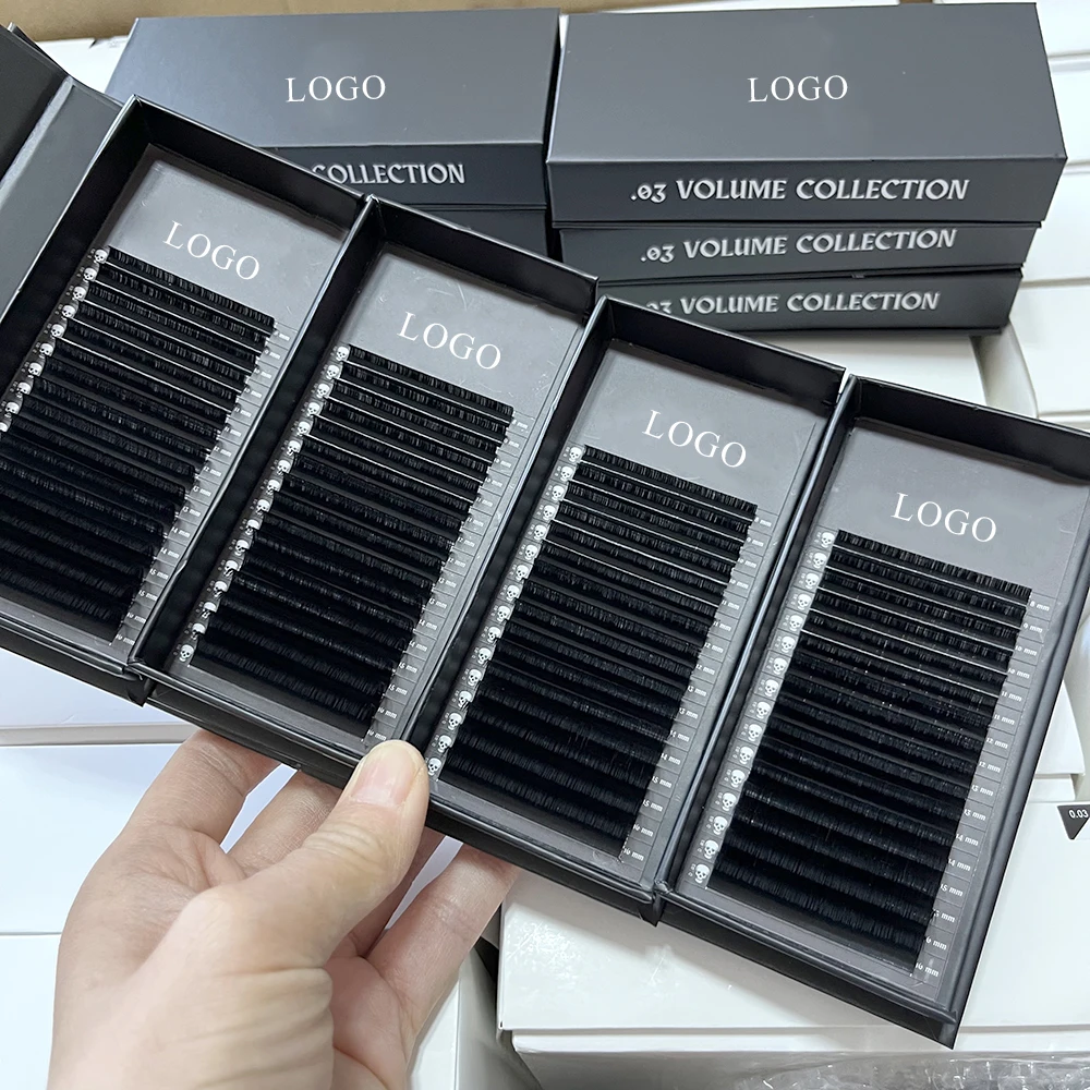 Private Label Soft Russian Individual Matte Dark Black Volume Trays Wholesale Cashmere Eyelash Extension Supplies