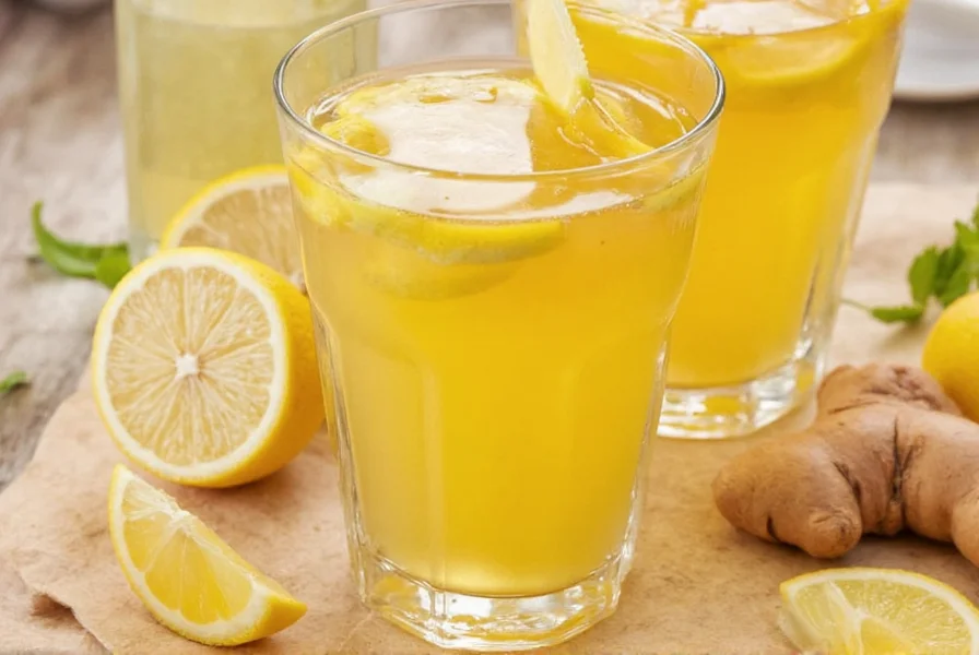 Lemon slices and fresh ginger root for tea preparation