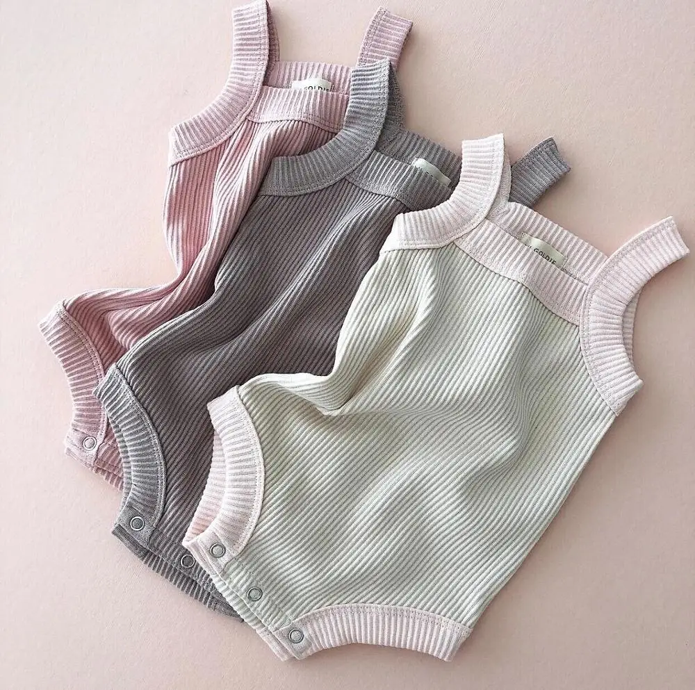 

Bulk wholesale baby clothes Newborn Infant Baby Girls infant sleeveless Rib cotton romper, Customized color