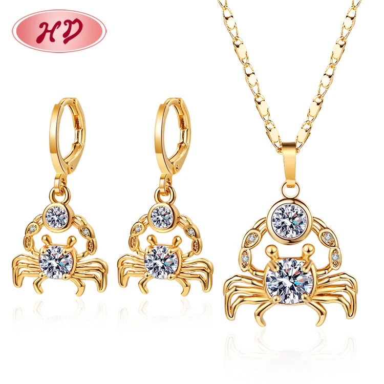 

2022 HD Jewelry Sets Gold Crab Animals Design Fashion Drop Earrings Pendant Necklaces Zodiac Sign 18K Gold AAA Cubic Zirconia