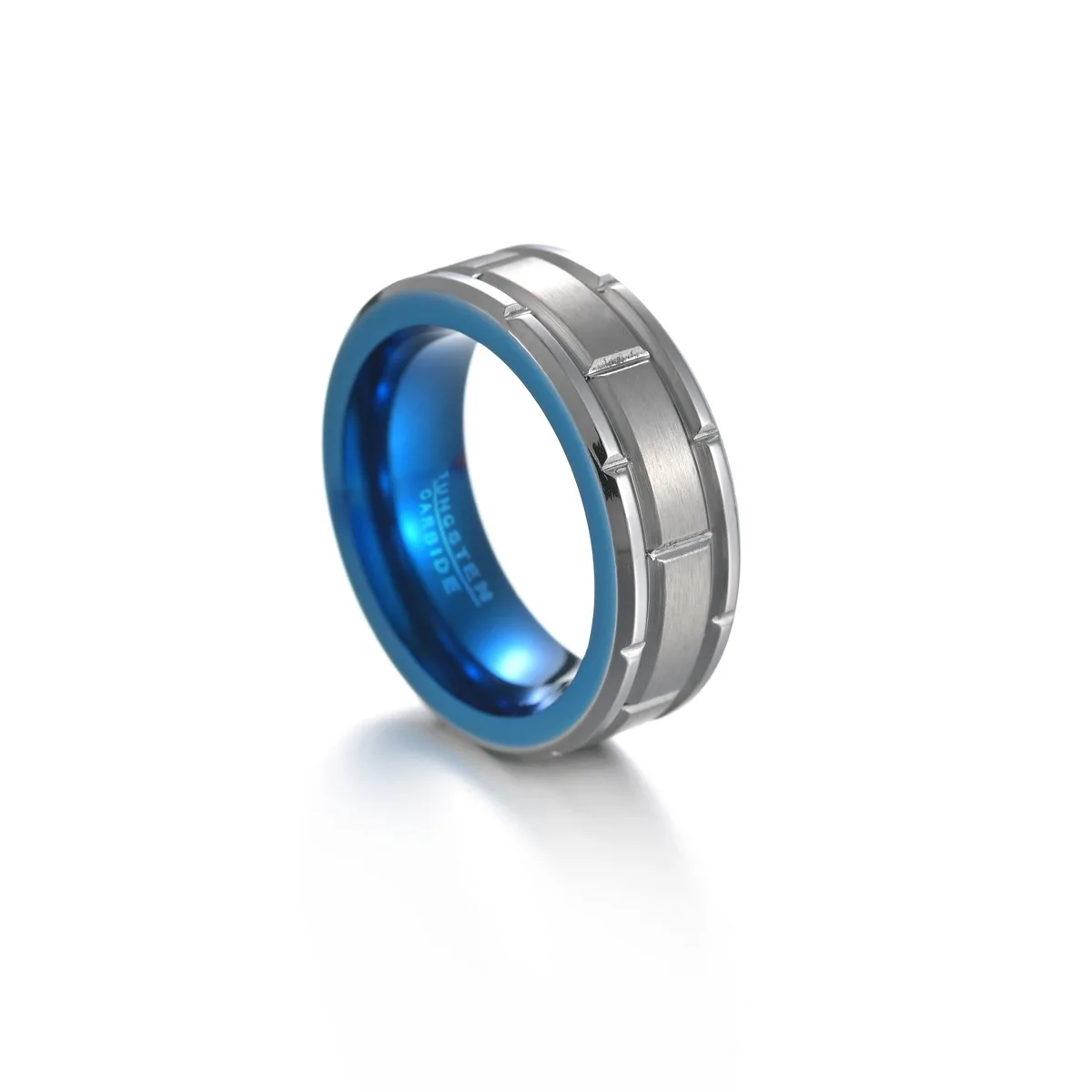 

Decorative Pattern Stainless Steel Rings Titanium Steel Ring 8MM Plated Blue Tungsten Steel Ring For Men