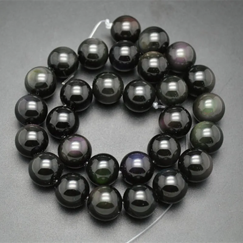 

Natural Black Obsidian Stone Round Loose Beads