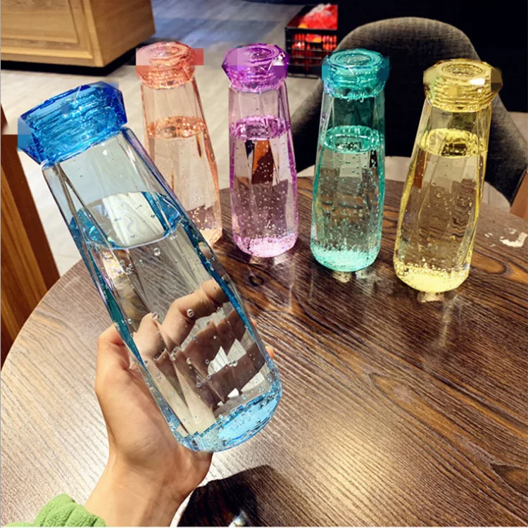 

Feiyou Custom colorful Fashionable portable Glass drinking bottle diamond shape glass bottle BPA Free fruit Water Bottle, Customized color