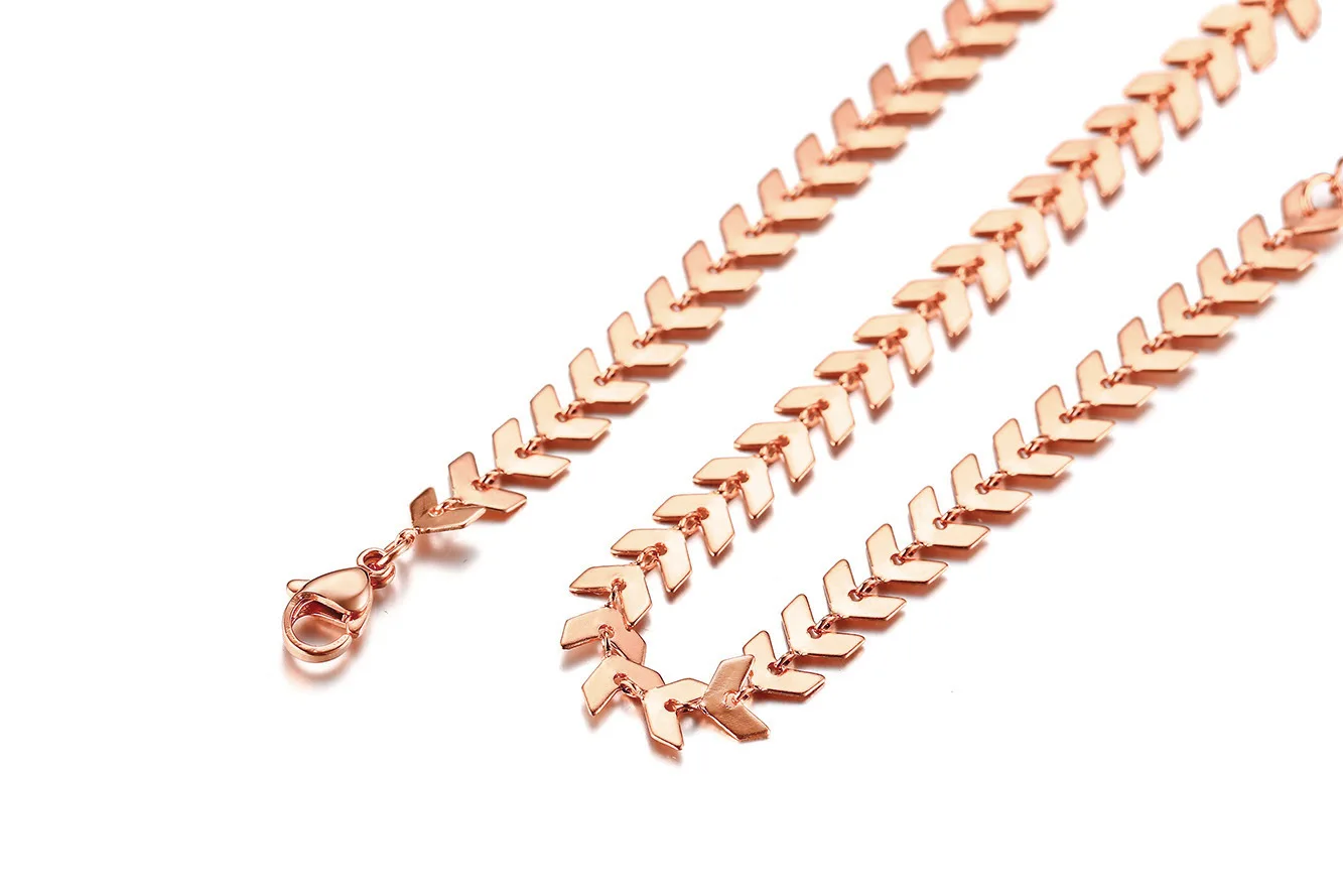 18k Gold Plated Arrow Link Chain Bracelet Choker Necklace Women Jewelry