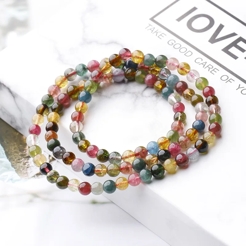 

Natural colorful tourmaline bead multi - circle elastic bracelet