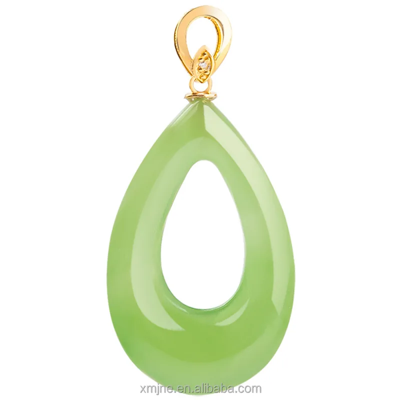 

Certified Grade A Natural Hotan Jade Green Jade Hollow Water Drop 18K Gold Inlaid Jade Pendant Necklace For Women