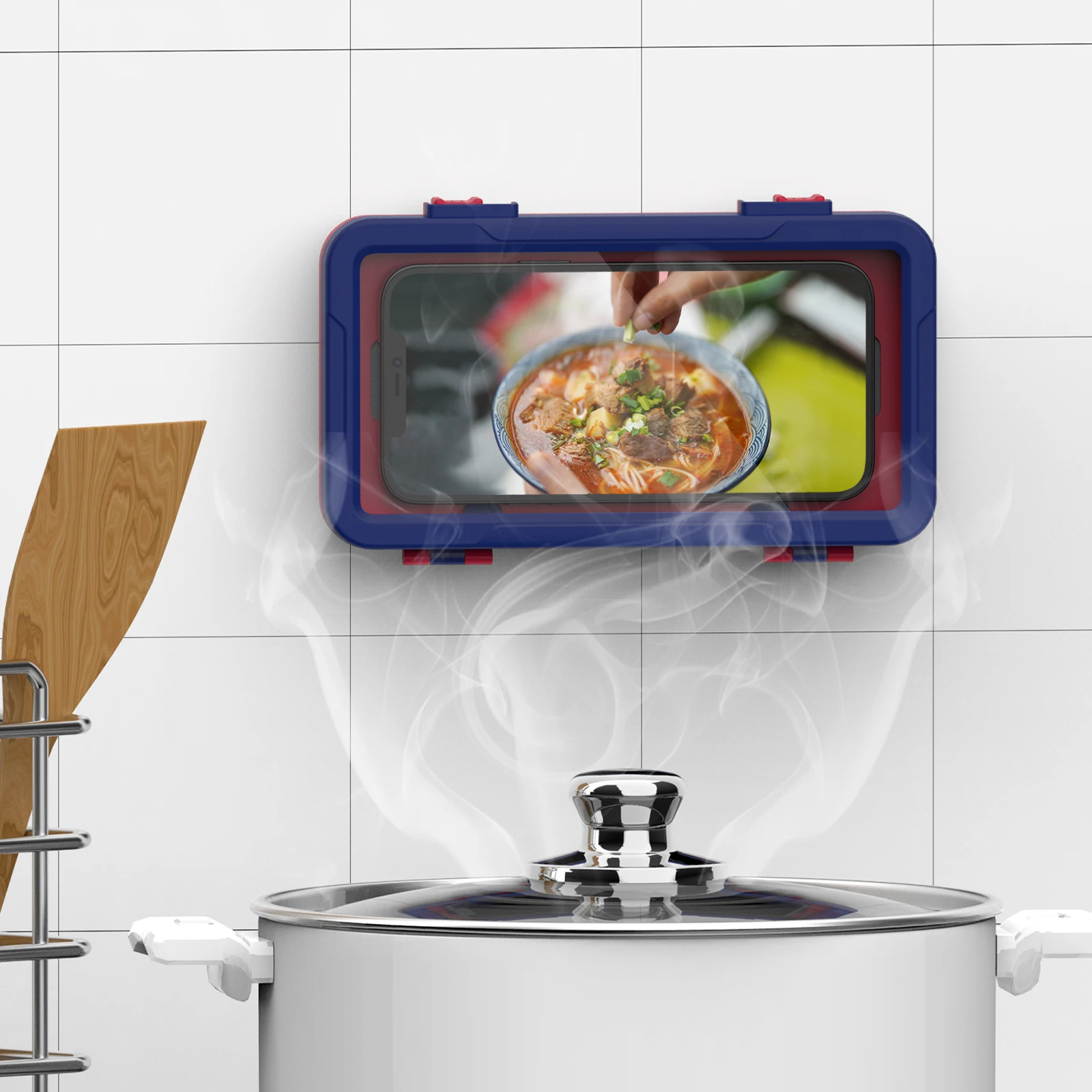 

Universal mobile phone case with waterproof and anti-fog film bathroom two-way rotation fully enclosed storage box