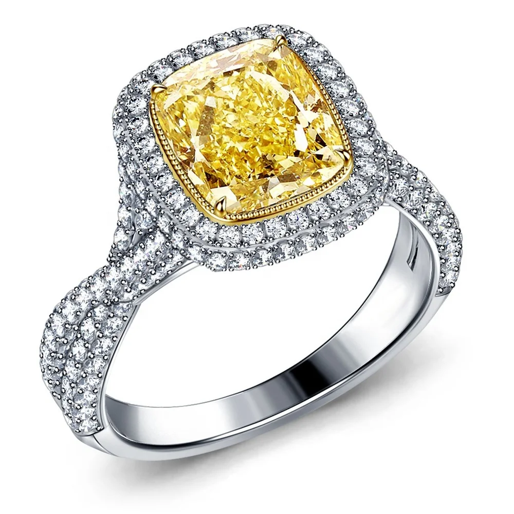 

Exquisite Cushion Fancy Cut Yellow 8A Cushion Cut Cubic Zirconia Engagement Ring 925 Sterling Silver Jewelry