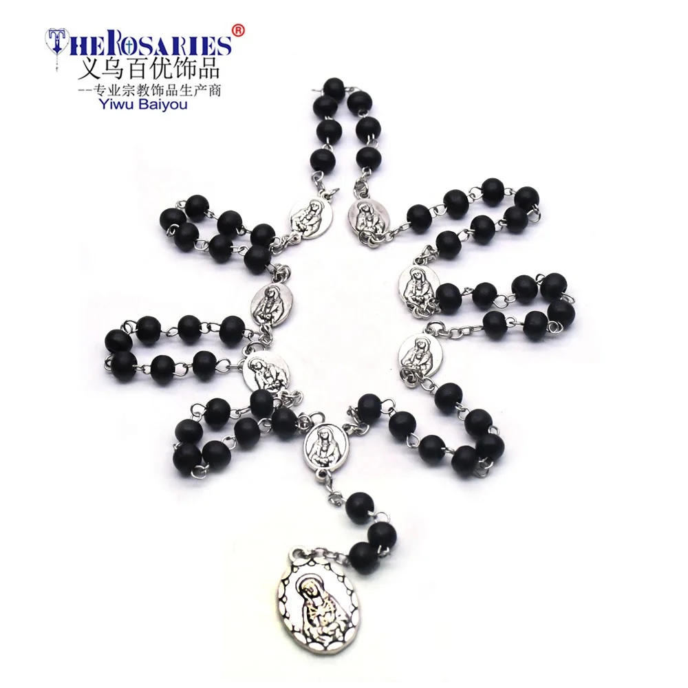

Seven Sorrow Chaplet with Black Wood Beads (Servite Rosary) Rosary with 7(mm) Black Round Virgin Mary rosary center,