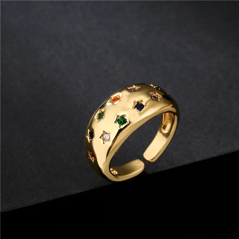 

Amazon Best Selling 18K Gold Plated Multi Color Inlaid Diamond Open Rings Cubic Zircon Colorful Star Rings