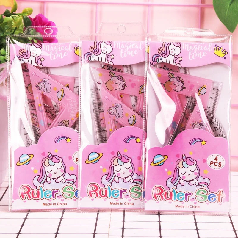 

School kids stationery kit gifts pink cute unicorn design ruler kawaii set