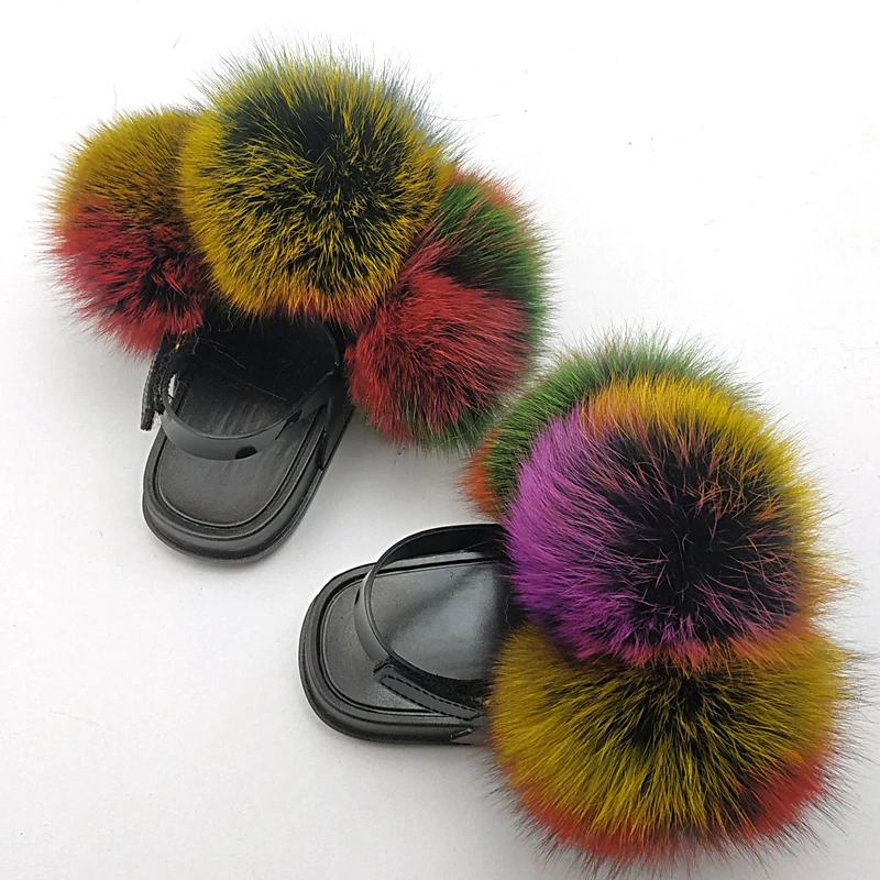 

wholesale Children Fur Slippers kids fluffy fur ball pom pom Sandals Baby Fur Slides with strap, Requirement