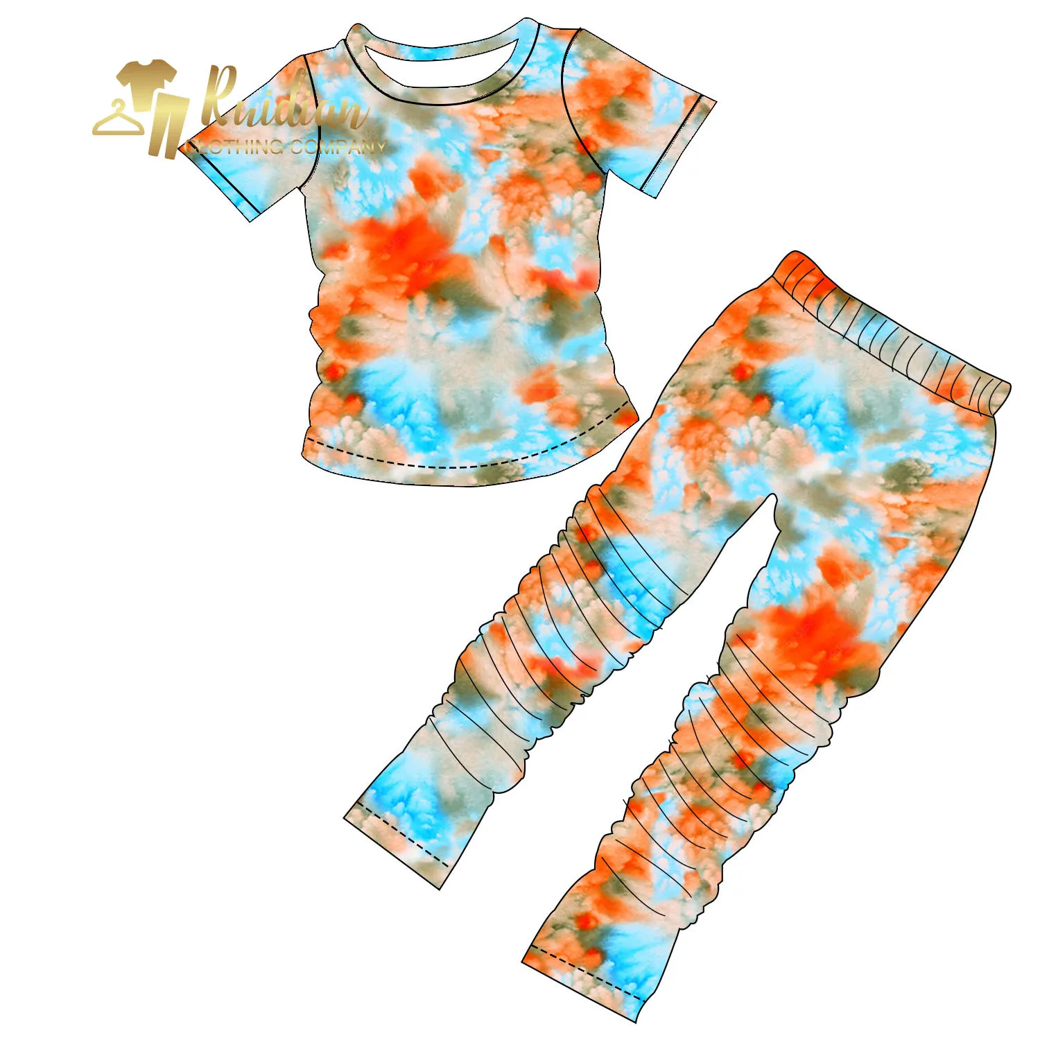 

2022 New Boutique Children Summer Tie-Dye Short Sleeve Kids Sets Fashionable Children Wear Kids Clothing Customization, As photo