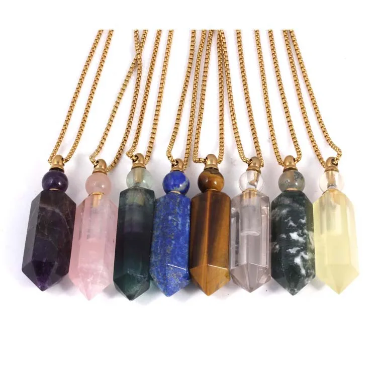 

Natural Crystal Perfume Bottle Pendant Necklace For Women Custom Perfume Essential Oil Bottle Accessories Jewelry