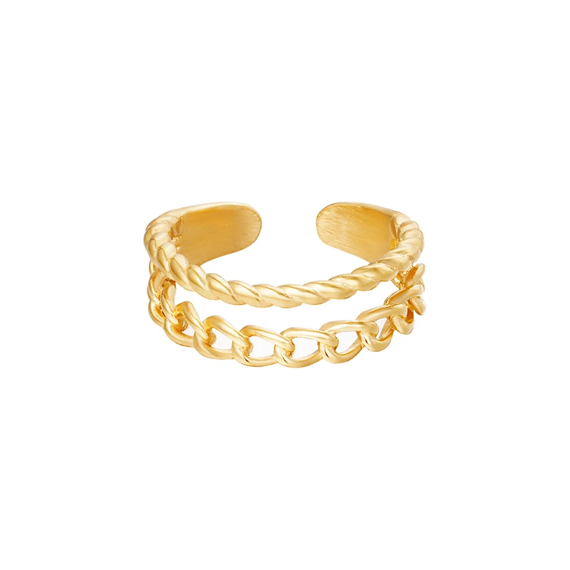

INS Retro design 18K gold plated hallow chain and weave twist 925 silver open finger ring women, Gold/white