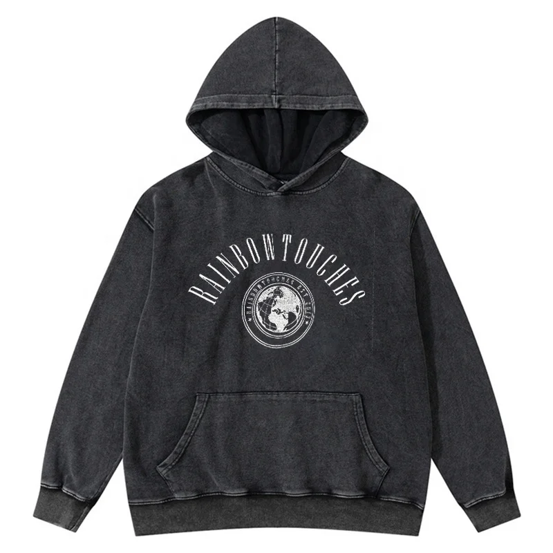 

Custom Streetwear 320gsm 400gsm Chenille Embroidery Vintage Black Washed Hoodie