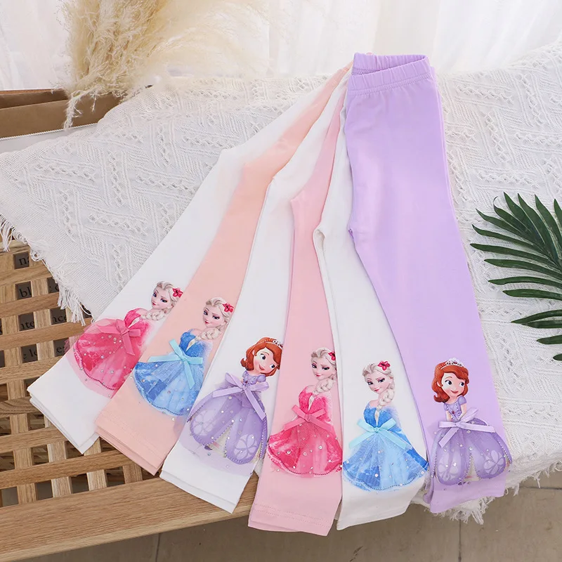 

KD-016 fashion 3D princess pattern leg icing baby leggings wholesale cotton knitted long pants for kids girls boutique wholesale, As picture show