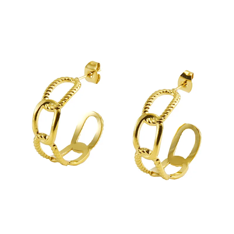 

Wholesale 18K Gold Plated Smooth Link Chain C Shape Earrings Fashion Stainless Steel Hollow Curb Chain Earrings