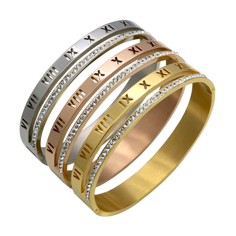 

Fashion Crystal Stainless Steel Bracelet Charm Bangle Roman Bracelet Women