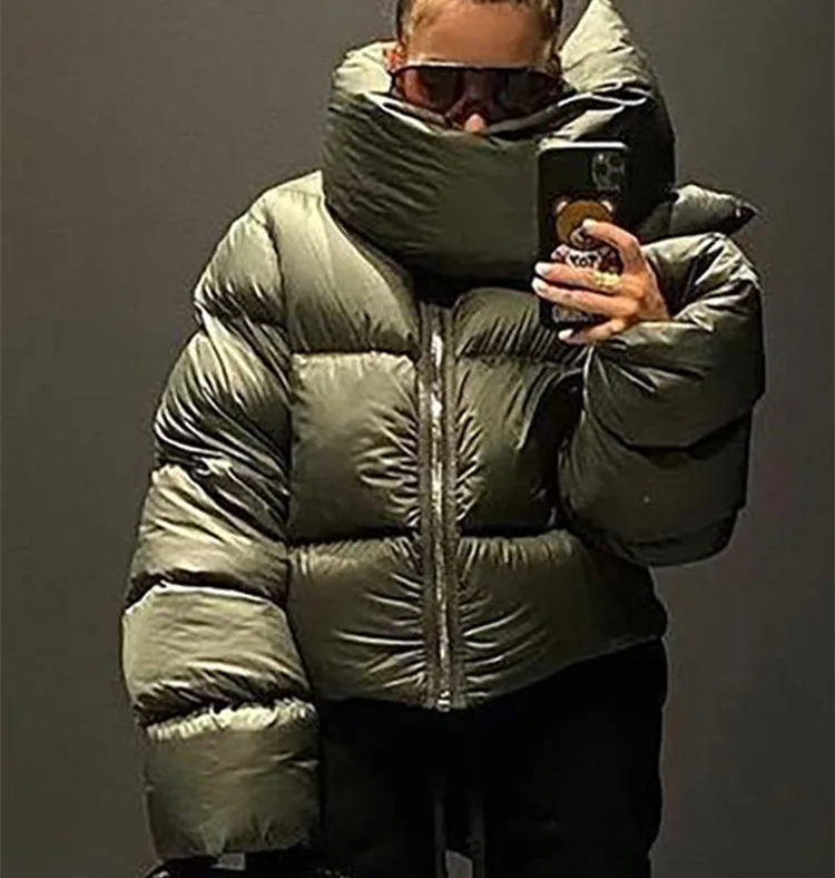 

wholesale winter coat womens neon green shinny cropped long sleeve bubble winter coat puffer jacket for ladies, Blue