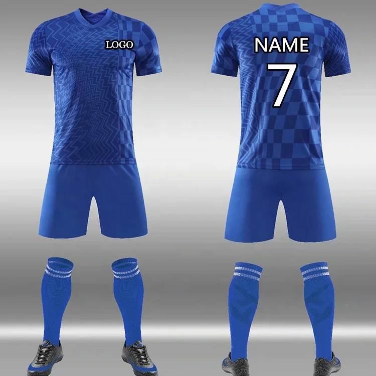 

New epl team blank soccer uniform set home blue thailand quality soccer jersey cheap price football kits for men kids, White,light blue,dark blue,orange