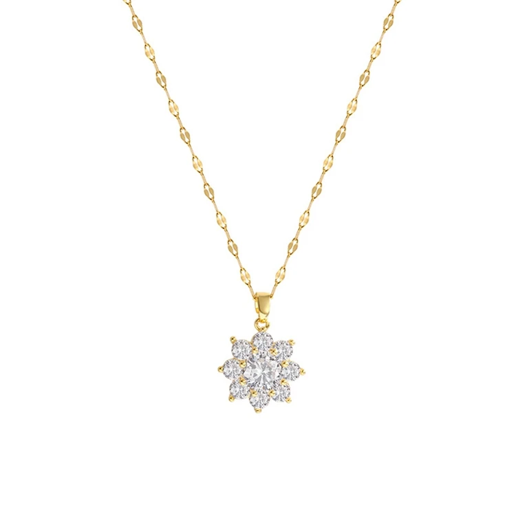 

Large Zircon Pendant Titanium Steel Chain Pendant Necklaces For Women, Gold