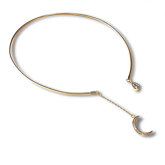 

Gold Plated Moon with Waterdrop 925 Sterling Silver Collar Necklace, Gold/ silver