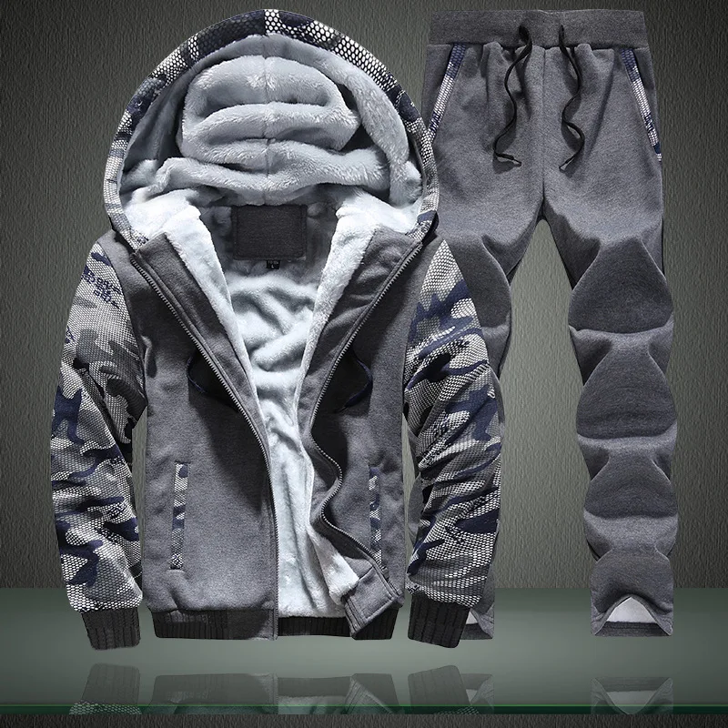 

2021 Winter Mens Sweatsuit Sets Thermal Hoodie Mens Jogging Suits Long Zipper Training Suit Custom Mens Tracksuit